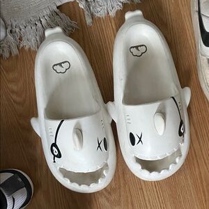 White Shark Slippers with Black Accents